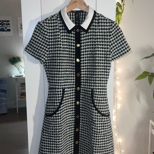 MAJE PARIS NEW contrast tweed mini knit dress in ecru/green